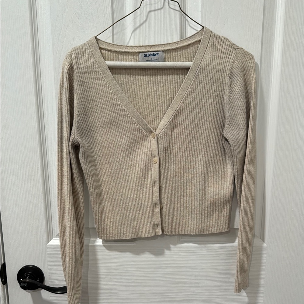 Old Navy Cream Ribbed Knit Cardigan